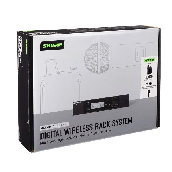 Shure GLX-D+ Dual Band Wireless Rack System with WL93 and GLXD4R+ Half-Rack Receiver