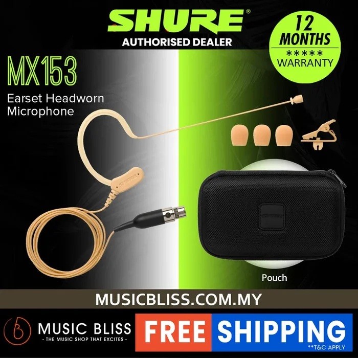 Shure MX153T/O Omnidirectional Earset Microphone for Shure Wireless – Tan (MX153T)