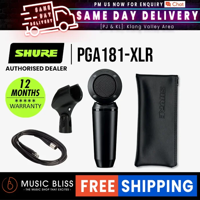 Shure PGA181-XLR Side-Address Cardioid Condenser Microphone (XLR-XLR Cable)