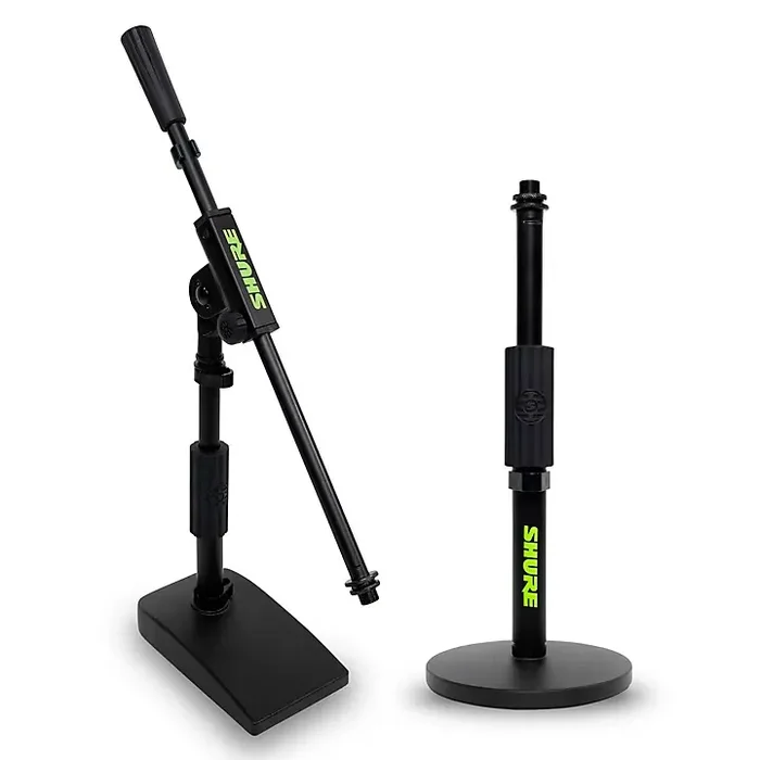 Shure Shure Round 6″ Base Desktop Mic Stand and Compact Low-Profile Mic Stand With Single-Section Boom Set Guitar Center