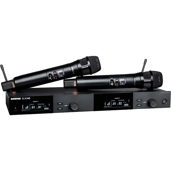 Shure SLXD24D/N8C Dual-Channel Digital Wireless Handheld Microphone System with Nexadyne 8/C Cardioid Capsules (G58 470 to 514 MHz) Band H55 Black Guitar Center