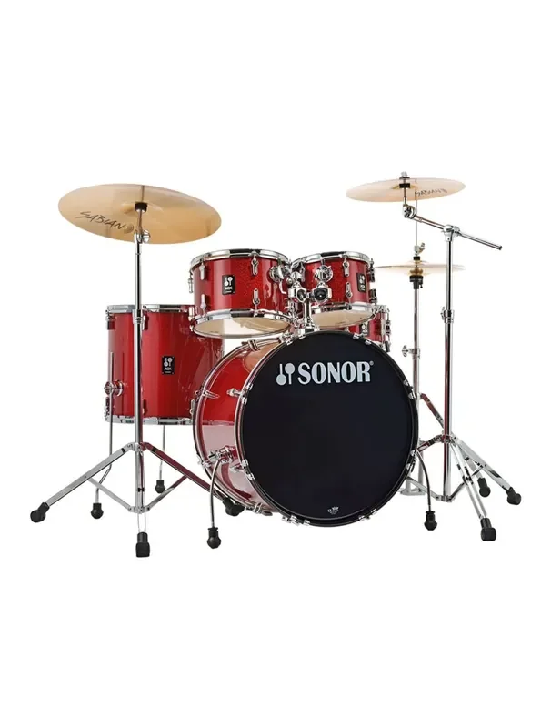 Sonor AQX Stage Drum Set w/ Hardware & Cymbals – Red Moon Sparkle