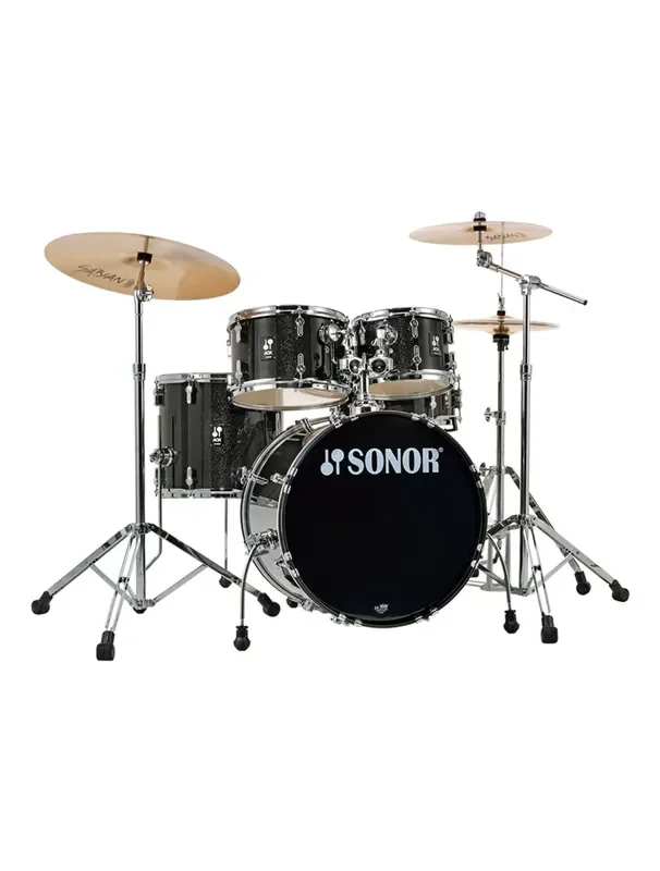 Sonor AQX Studio Drum Set w/ Hardware & Cymbals – Black Midnight Sparkle