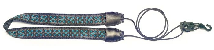 Stagg Woven Nylon Neck Strap for Ukulele w/ Sound-Hole Hook in Blue Flower Pattern