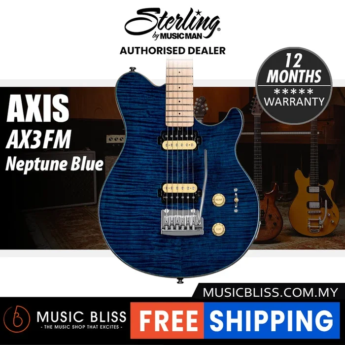 Sterling By Music Man Axis Flame Maple Electric Guitar – Neptune Blue (AX3FM)