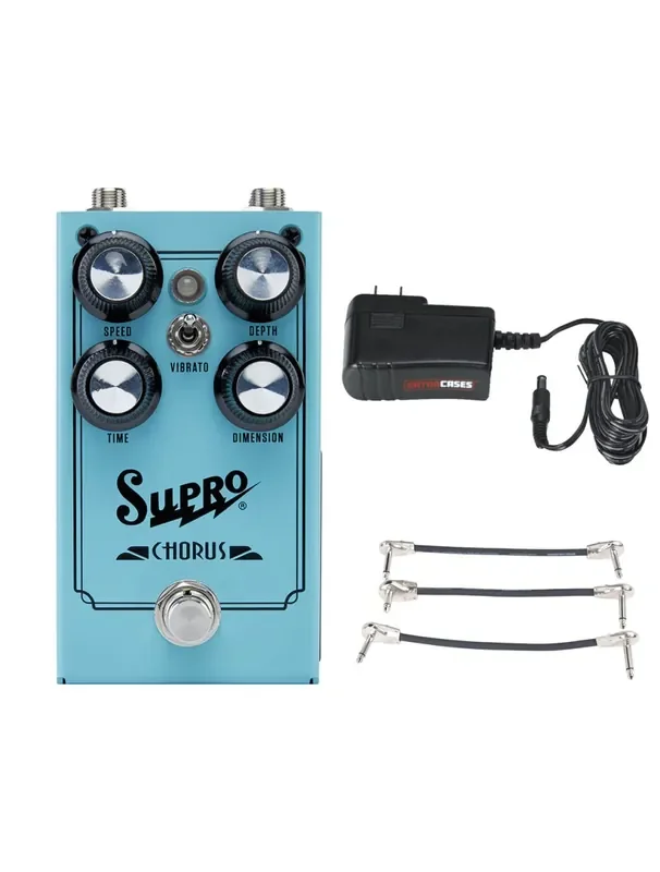 Supro 1307 Chorus Pedal + Gator 9V Power Combo & 3 Patch Cables
