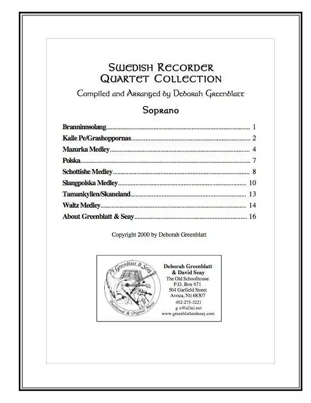 Swedish Recorder Quartet Collection – Parts