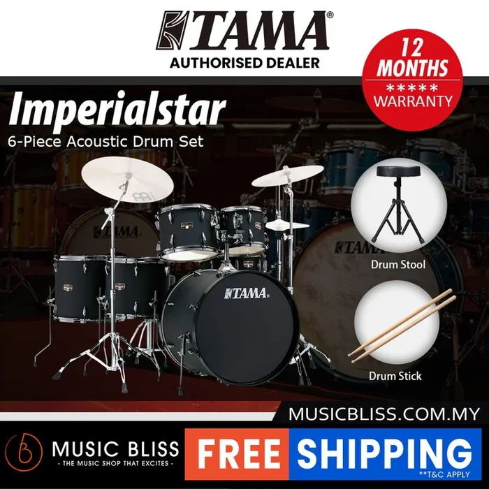 Tama Imperialstar Drum Set – 6-piece – 22″ Kick – Hairline Black