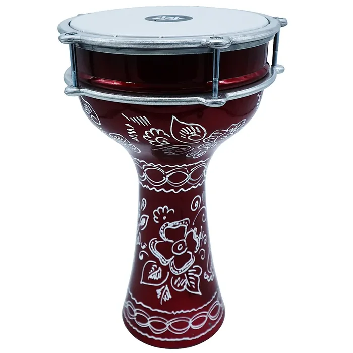 The Zaza Percussion- 16‘‘ Red Wine Engraved Aluminum Darbuka Doumbek