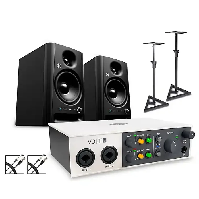 Universal Audio Volt 2 With Harbinger Studio Monitor Pair, Stands & Cables SM505 Guitar Center