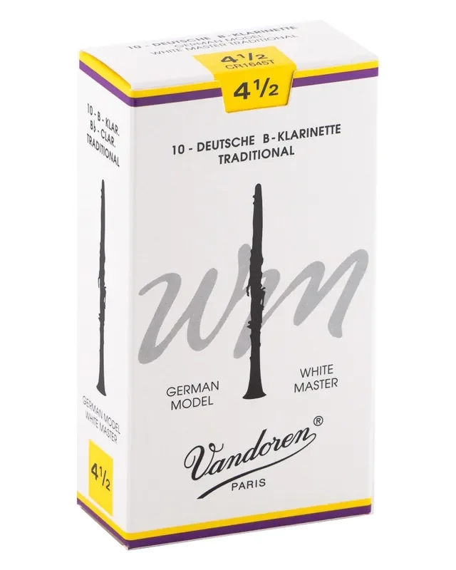 Vandoren Bb Clarinet White Master Traditional Reeds Strength 4.5; Box of 10