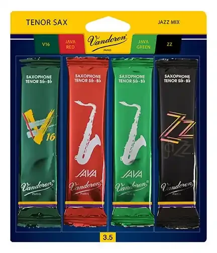 Vandoren Tenor Sax Jazz Reed Mix Card includes 1 each ZZ, V16, Java and Java Red Strength 3.5