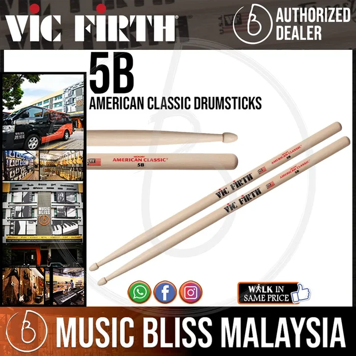 Vic Firth American Classic Drumsticks – 5B – Wood Tip