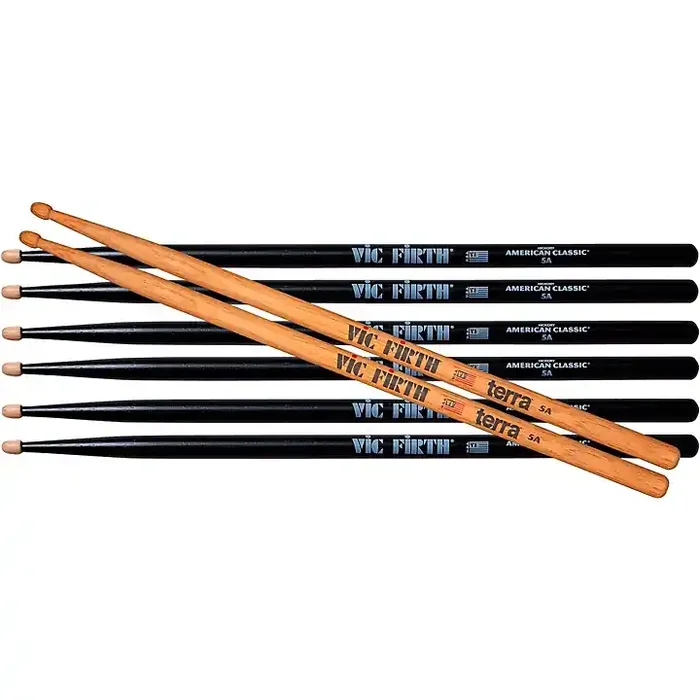 Vic Firth Vic Firth 3 Pairs of Black American Classic Drum Sticks With Free Pair of Terra Drum Sticks 5A Guitar Center