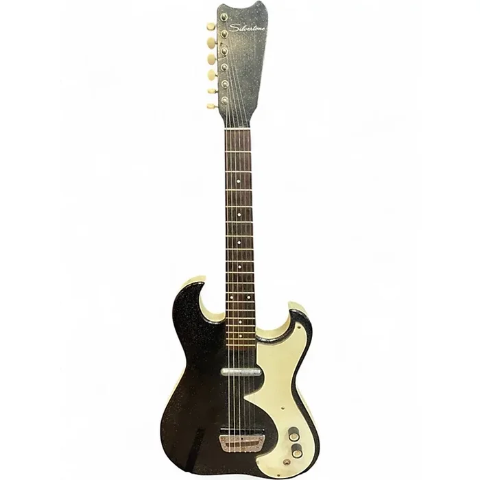 Vintage 1960s Silvertone 1458 guitar and case amp Black Solid Body Electric Guitar Black