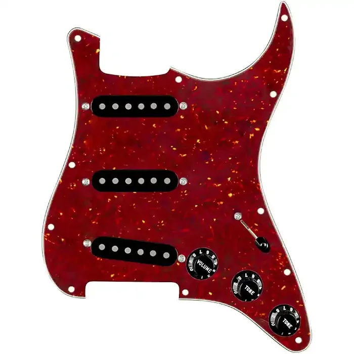 Vintage American Loaded Pickguard for Strat With Black Pickups and S7W-MT Wiring Harness Tortoise Guitar Center