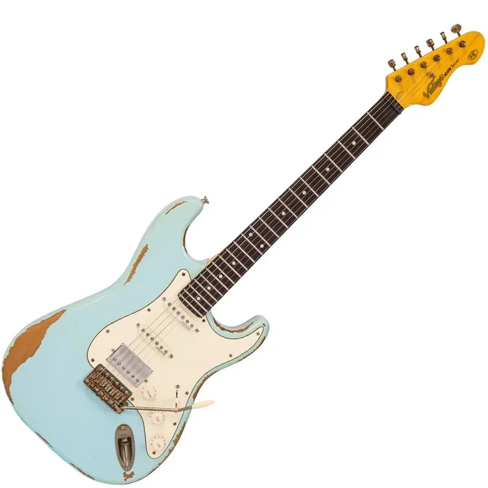 Vintage V6H ICON HSS Electric Guitar ~ Ultra-Gloss Distressed Laguna B