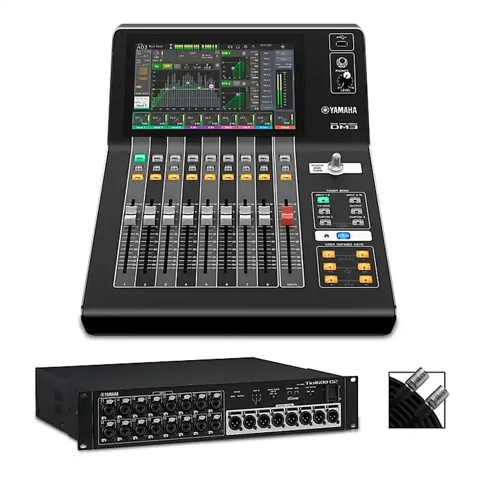 Yamaha DM3-D Ultracompact Digital Mixer With Tio1608-D2 Dante Stage Box and ProCon Shielded Cable Guitar Center