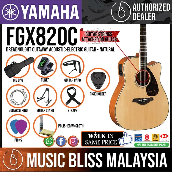 Yamaha FGX820C Dreadnought Cutaway Acoustic-Electric Guitar – Natural