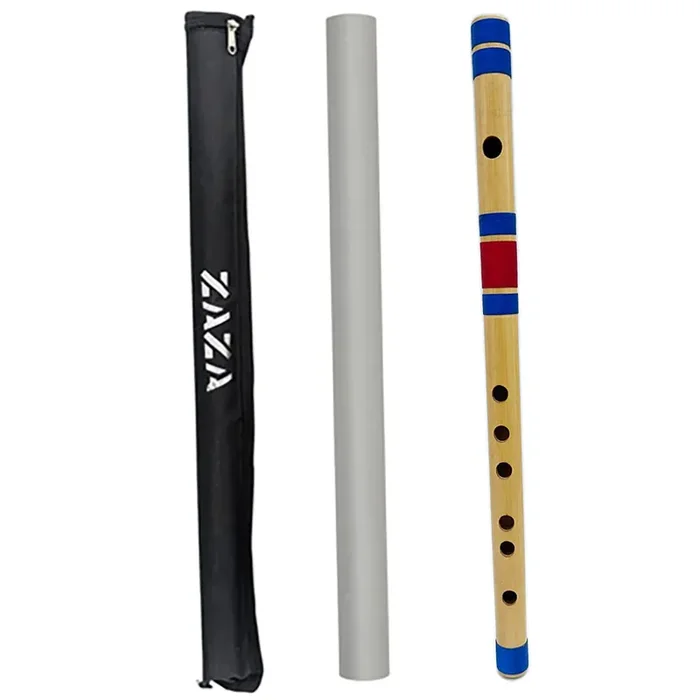 Zaza Percussion- Professional 6 Holes Polished Bamboo Flute Scale C 18‘‘ (Indian Flute) W/Carry Bag