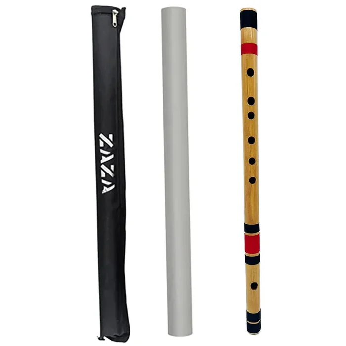 Zaza Percussion- Professional Scale C Middle 19‘‘ Inches Polished Bamboo Bansuri Flute (Indian Flute) With Carry Bag
